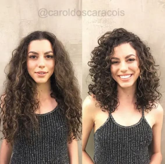 Shoulder-length curly Hair with a Deep Side Part