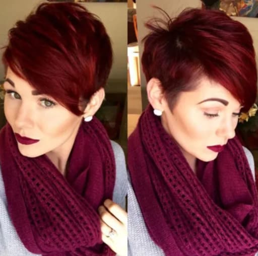 Bold and Beautiful Burgundy short shag hairstyle