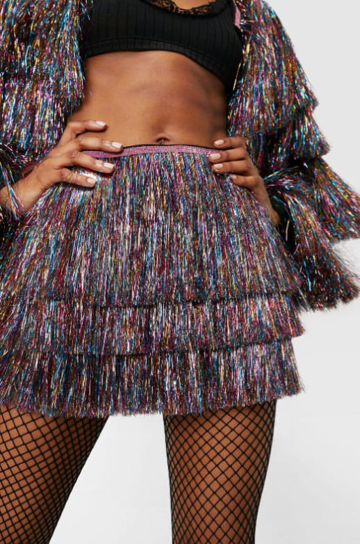 MultiColored High Waisted Tinsel Fringe Short and jacket