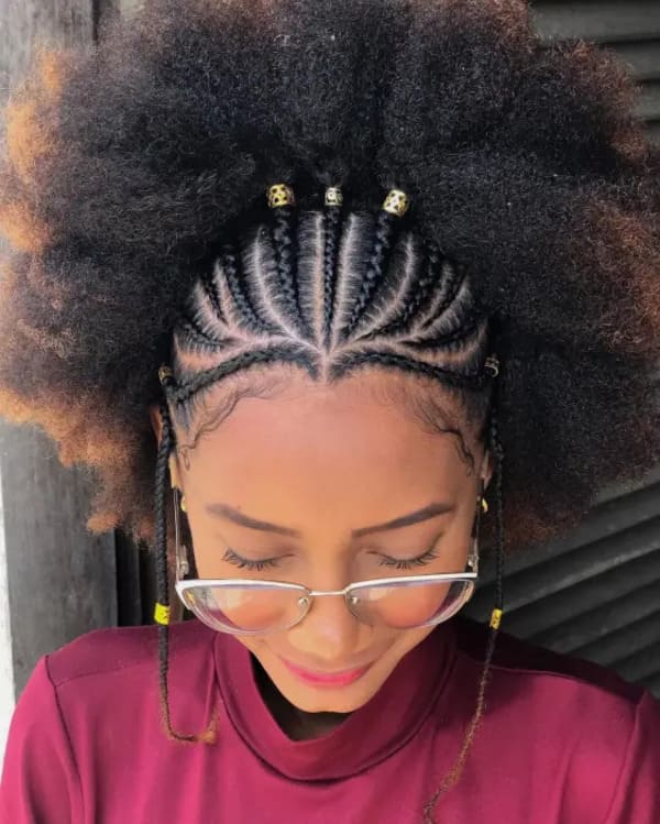 Afro Puff with Cornrow Accents