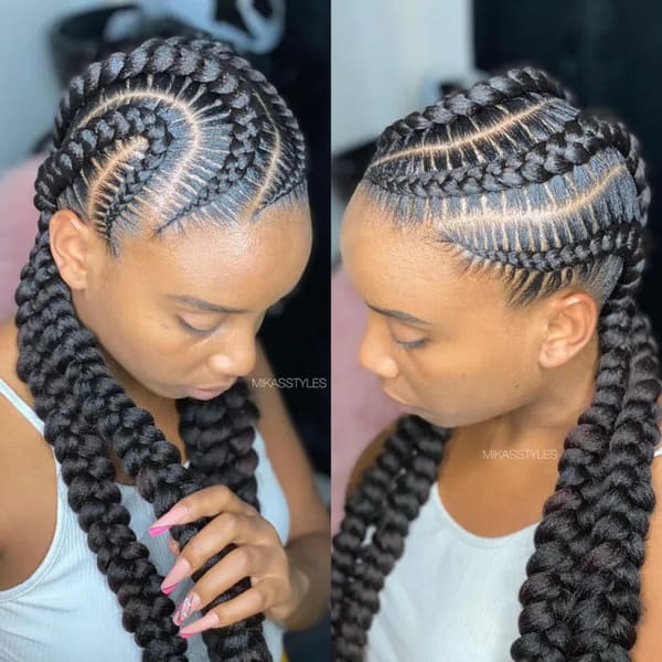 Spiral Cornrows with Long Braids