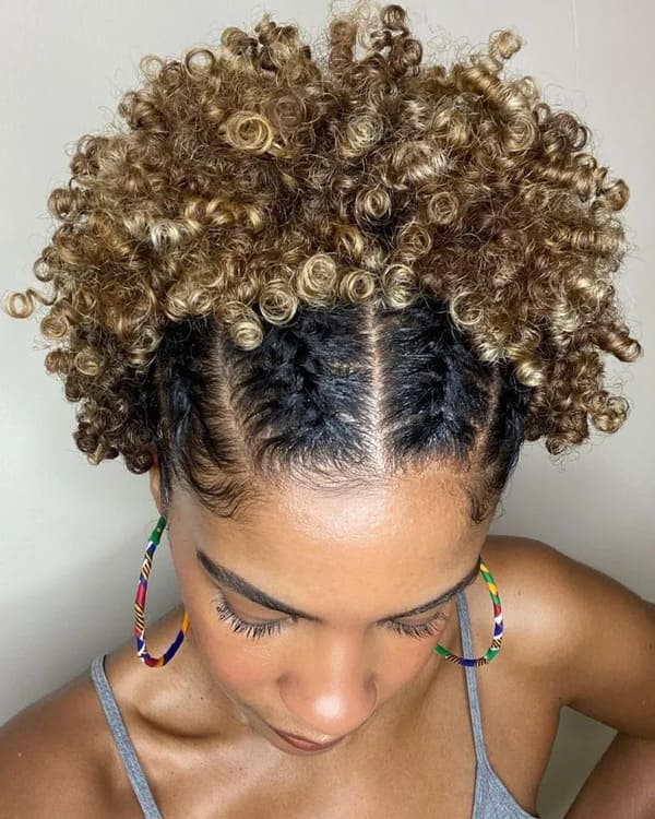 Curly Puff with Feed-In Braids