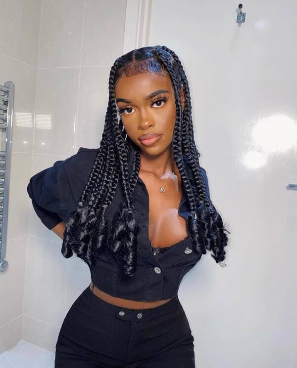 Long Box Braids that have Curled Ends