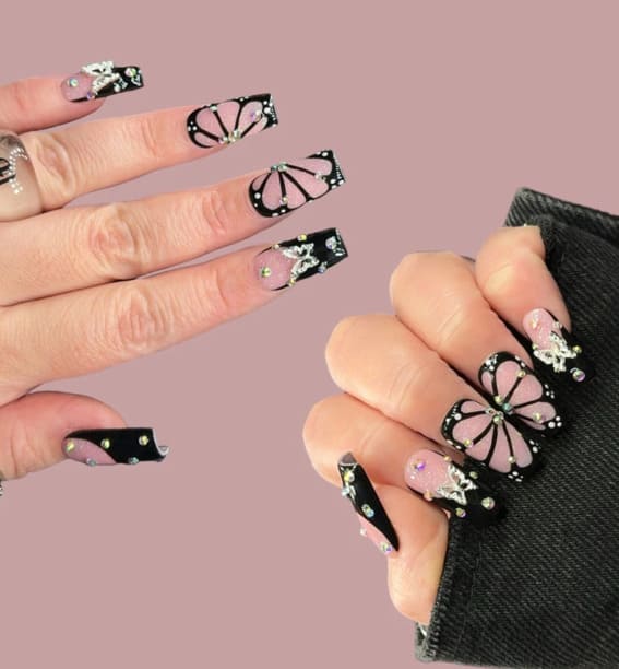 black butterfly nails 