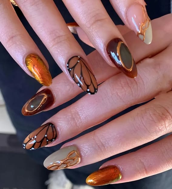 Brown 3D Butterfly Nails