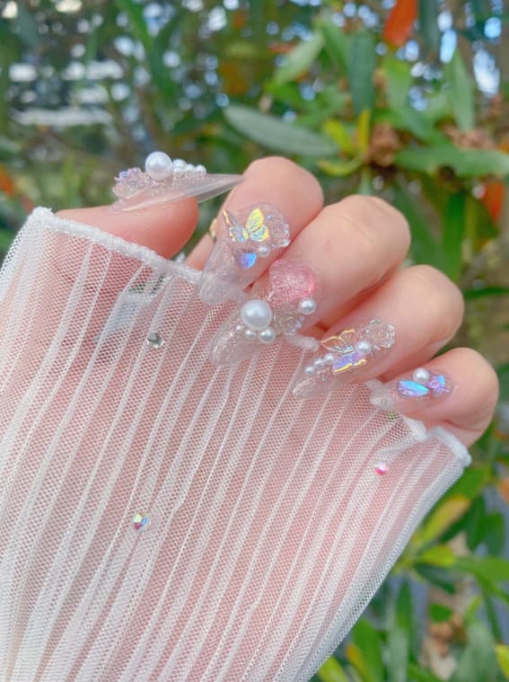 Butterfly On The Rose Nails