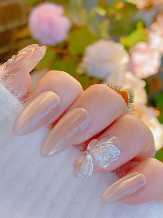 Elegant Pink Fairy Crystal and Handmade Butterfly Nails