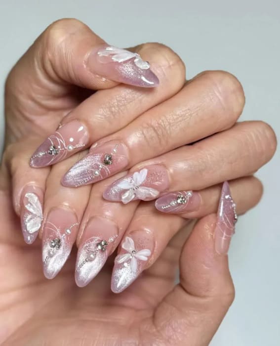 Shimmering Pink Butterfly Nail Set 