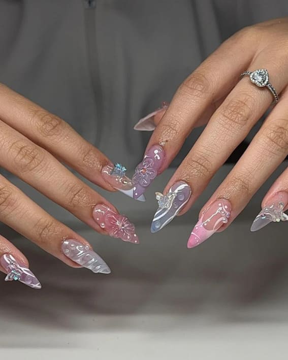 Elegant Pastel Butterfly Press On Nails