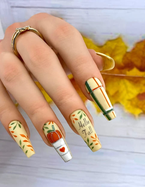 Pumpkin Spice Drink Nails