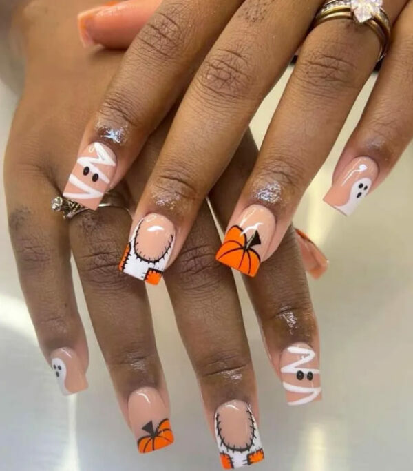 Ghost and pumpkins Press on nails