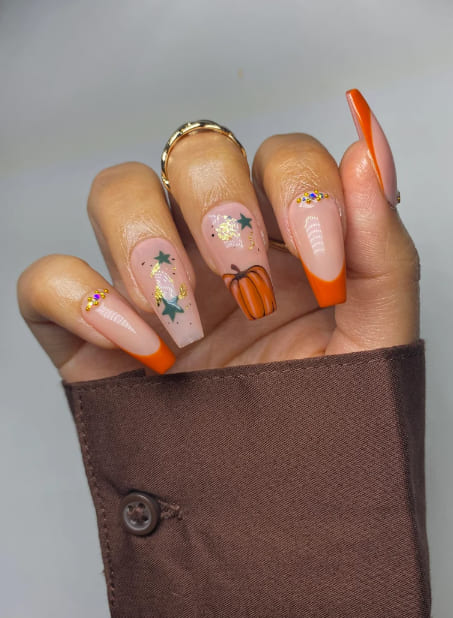 French Pumpkin Thanksgiving Nails