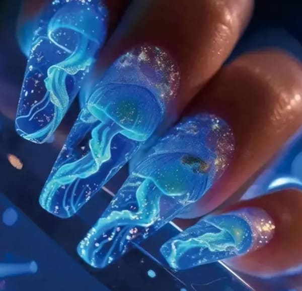 Glow in the dark ballerina jelly-fish nails