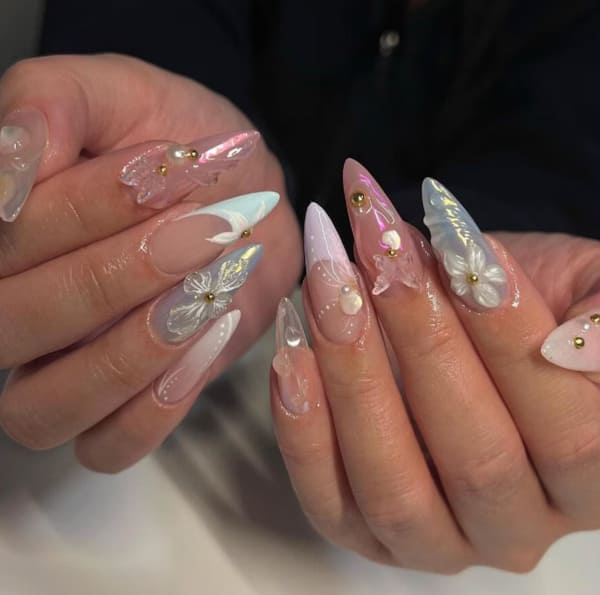 3D Pink Butterfly Nails