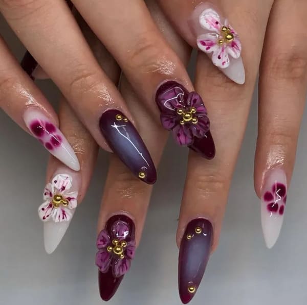 3D Flower Purple Spring Nails