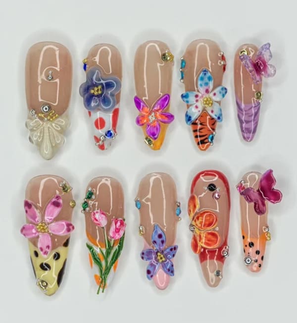 Colorful Flower Garden Nails 