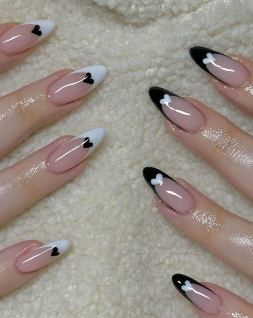 Black and white heart nails