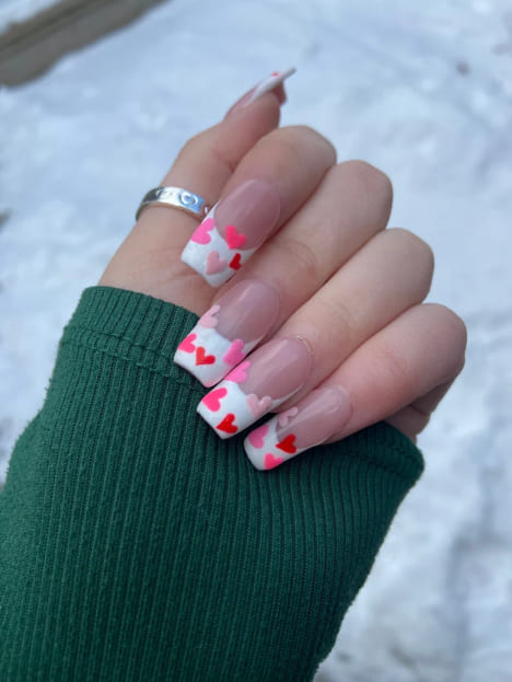 French tip heart nails