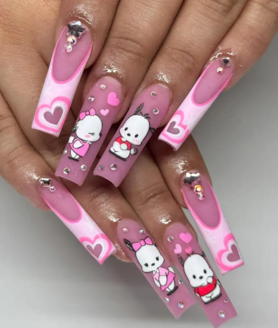 Cute Characture Heart Nails