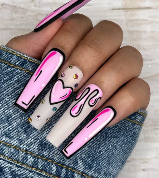 Comic Heart Nails