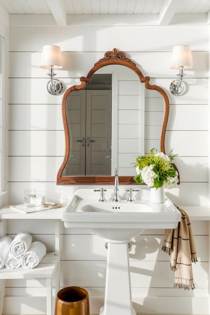 A Bathroom With a Statement Mirror