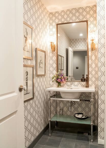 A Bathroom With Pretty Wallpaper